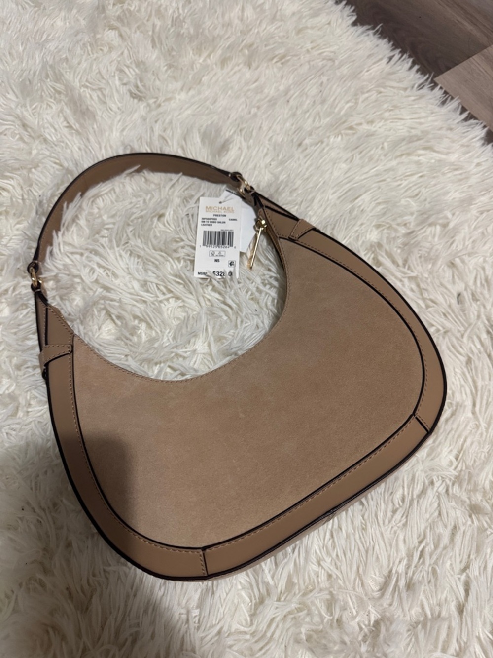 MICHAEL KORS Mocha Suede Hobo Shoulder Bag with Gold Logo - Picture 3 of 3